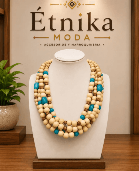 Collar Multicapa Natural y Turquesa